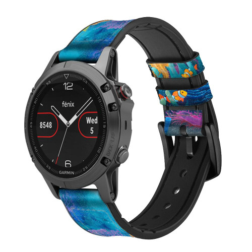 CA0625 Underwater World Cartoon Leather & Silicone Smart Watch Band Strap For Garmin Smartwatch
