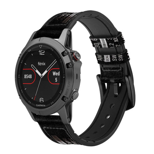 CA0630 Analog Radio Tuning Leather & Silicone Smart Watch Band Strap For Garmin Smartwatch
