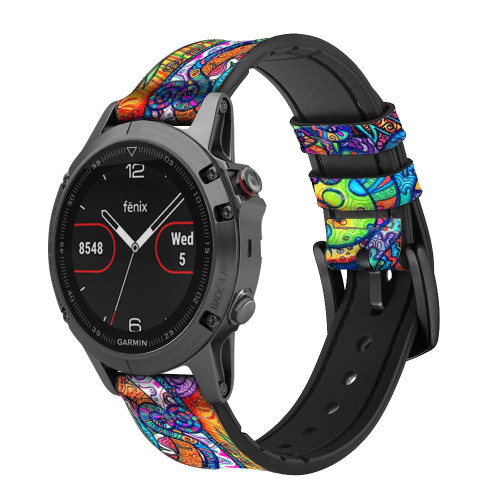 CA0639 Colorful Art Pattern Leather & Silicone Smart Watch Band Strap For Garmin Smartwatch