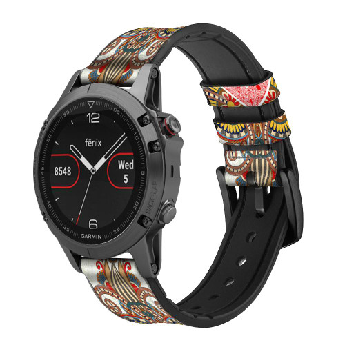 CA0647 Heart Pattern Line Art Leather & Silicone Smart Watch Band Strap For Garmin Smartwatch