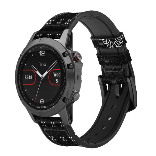 CA0673 Bandana Black Pattern Leather & Silicone Smart Watch Band Strap For Garmin Smartwatch
