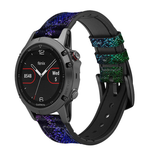 CA0676 Rainbow Python Skin Graphic Print Leather & Silicone Smart Watch Band Strap For Garmin Smartwatch