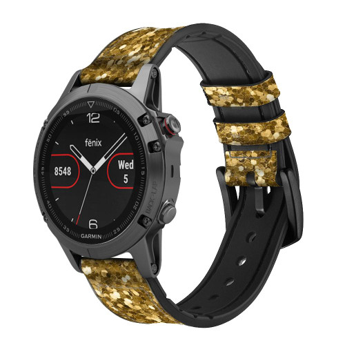 CA0691 Gold Glitter Graphic Print Leather & Silicone Smart Watch Band Strap For Garmin Smartwatch