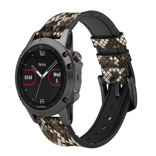 CA0692 Seamless Snake Skin Pattern Graphic Leather & Silicone Smart Watch Band Strap For Garmin Smartwatch