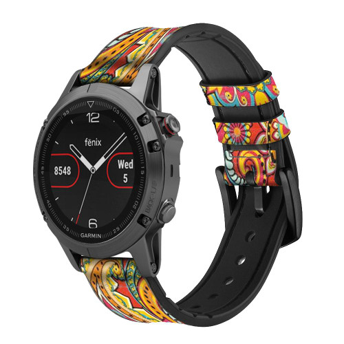 CA0705 Floral Paisley Pattern Seamless Leather & Silicone Smart Watch Band Strap For Garmin Smartwatch