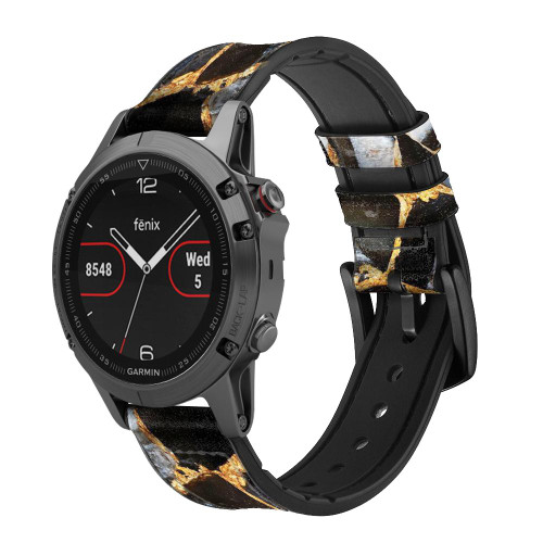 CA0720 Gold Marble Graphic Print Leather & Silicone Smart Watch Band Strap For Garmin Smartwatch