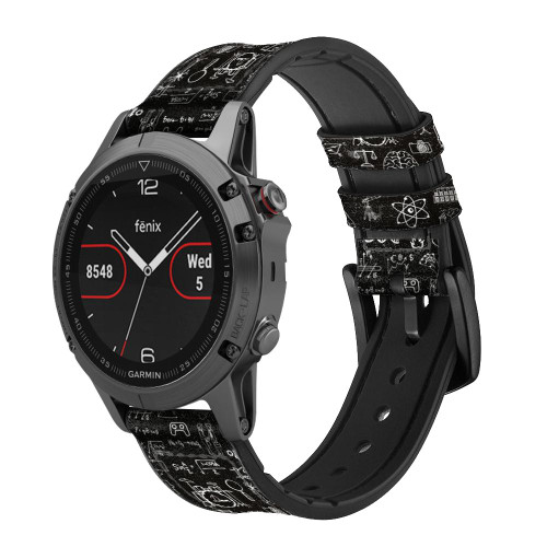 CA0726 Blackboard Science Leather & Silicone Smart Watch Band Strap For Garmin Smartwatch