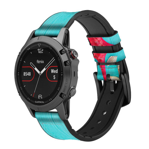 CA0728 Aqua Wood Starfish Shell Leather & Silicone Smart Watch Band Strap For Garmin Smartwatch