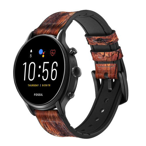 CA0080 Wood Graphic Printed Leather & Silicone Smart Watch Band Strap For Fossil Smartwatch