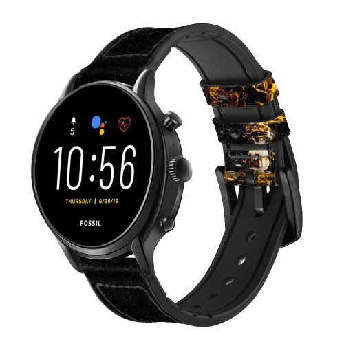 CA0424 Ice Whiskey Whisky Glass Leather & Silicone Smart Watch Band Strap For Fossil Smartwatch