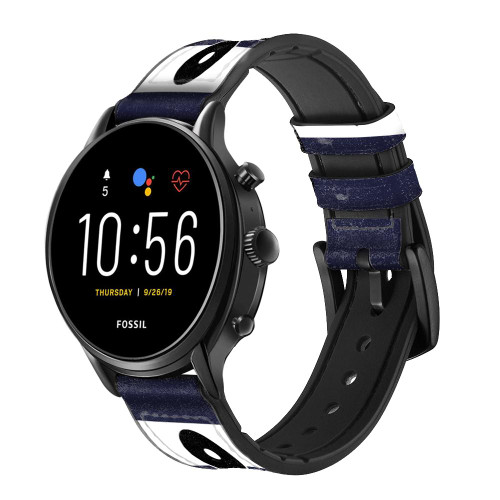 CA0428 Anchor Navy Leather & Silicone Smart Watch Band Strap For Fossil Smartwatch