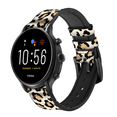 CA0681 Fashionable Leopard Seamless Pattern Leather & Silicone Smart Watch Band Strap For Fossil Smartwatch