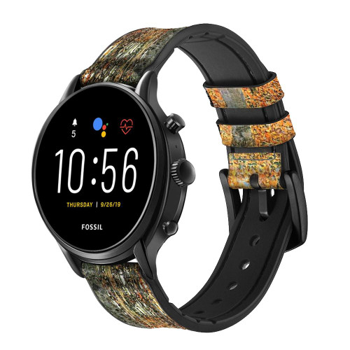 CA0686 Gustav Klimt Birch Forest Leather & Silicone Smart Watch Band Strap For Fossil Smartwatch