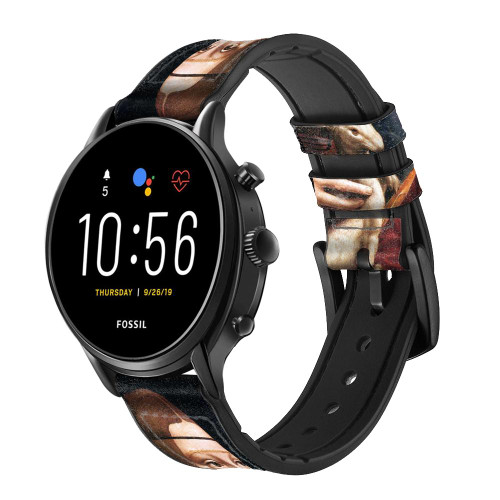 CA0766 Lady Ermine Leonardo da Vinci Leather & Silicone Smart Watch Band Strap For Fossil Smartwatch