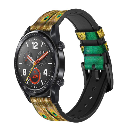 CA0061 Peacock Leather & Silicone Smart Watch Band Strap For Wristwatch Smartwatch