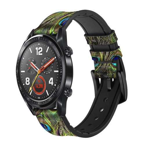 CA0218 Peacock Feather Leather & Silicone Smart Watch Band Strap For Wristwatch Smartwatch