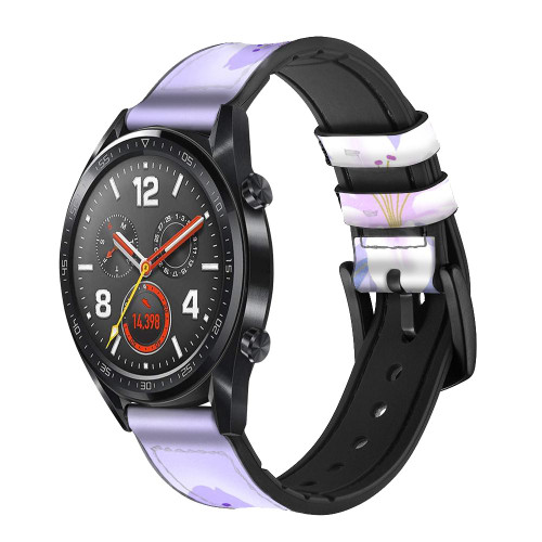 CA0282 Purple White Flowers Leather & Silicone Smart Watch Band Strap For Wristwatch Smartwatch