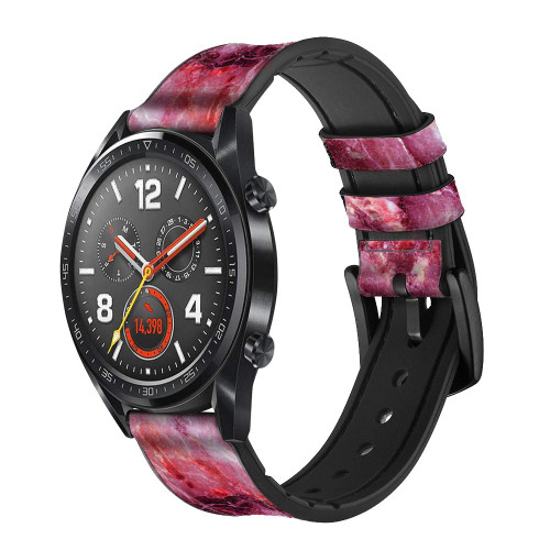 CA0559 Pink Marble Graphic Printed Leather & Silicone Smart Watch Band Strap For Wristwatch Smartwatch