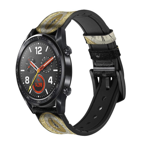 CA0583 Antique Bracket Clock Leather & Silicone Smart Watch Band Strap For Wristwatch Smartwatch