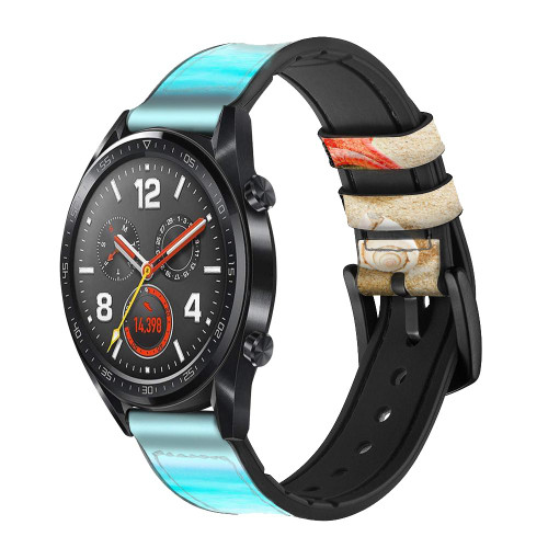 CA0616 Sea Shells Starfish Beach Leather & Silicone Smart Watch Band Strap For Wristwatch Smartwatch