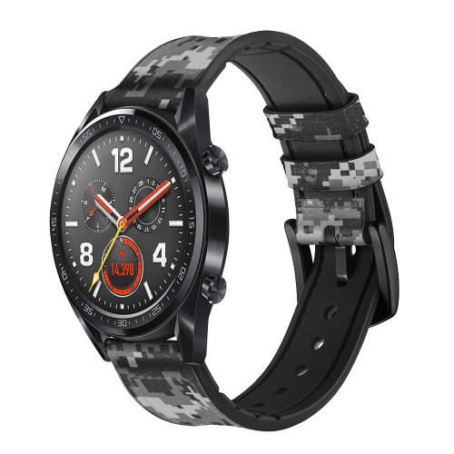 CA0653 Urban Black Camo Camouflage Leather & Silicone Smart Watch Band Strap For Wristwatch Smartwatch
