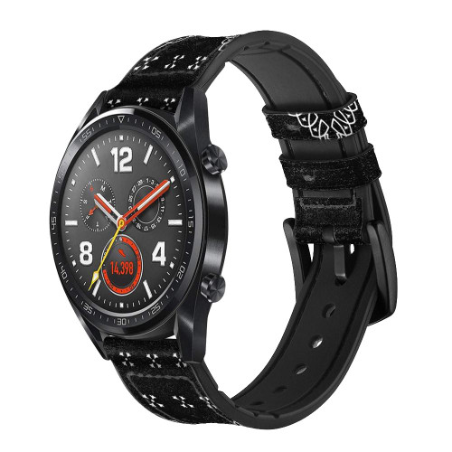 CA0673 Bandana Black Pattern Leather & Silicone Smart Watch Band Strap For Wristwatch Smartwatch