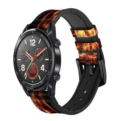 CA0685 Fire Frame Leather & Silicone Smart Watch Band Strap For Wristwatch Smartwatch