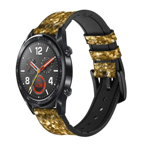 CA0691 Gold Glitter Graphic Print Leather & Silicone Smart Watch Band Strap For Wristwatch Smartwatch