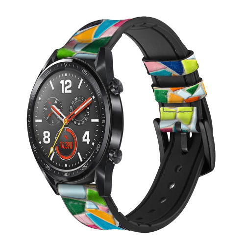 CA0694 Abstract Art Mosaic Tiles Graphic Leather & Silicone Smart Watch Band Strap For Wristwatch Smartwatch