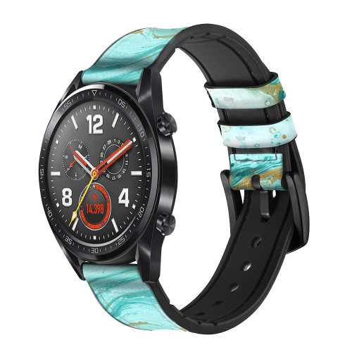 CA0702 Green Marble Graphic Print Leather & Silicone Smart Watch Band Strap For Wristwatch Smartwatch