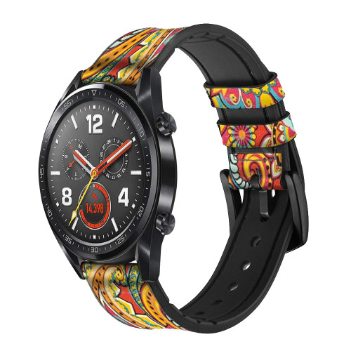 CA0705 Floral Paisley Pattern Seamless Leather & Silicone Smart Watch Band Strap For Wristwatch Smartwatch