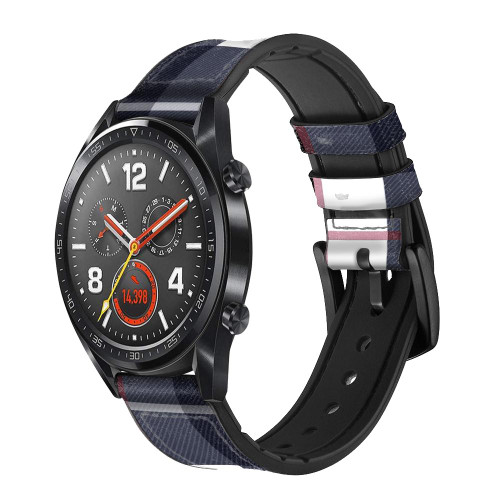 CA0749 Plaid Fabric Pattern Leather & Silicone Smart Watch Band Strap For Wristwatch Smartwatch