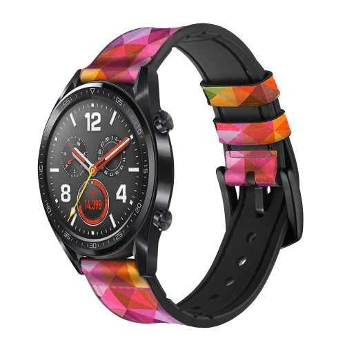 CA0772 Abstract Diamond Pattern Leather & Silicone Smart Watch Band Strap For Wristwatch Smartwatch