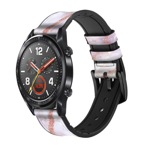 CA0777 Soft Pink Marble Graphic Print Leather & Silicone Smart Watch Band Strap For Wristwatch Smartwatch