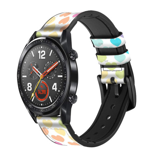 CA0791 Colorful Heart Pattern Leather & Silicone Smart Watch Band Strap For Wristwatch Smartwatch