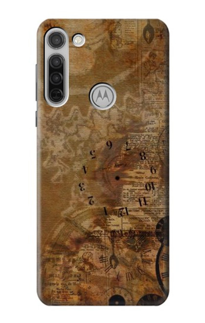 S3456 Vintage Paper Clock Steampunk Case For Motorola Moto G8