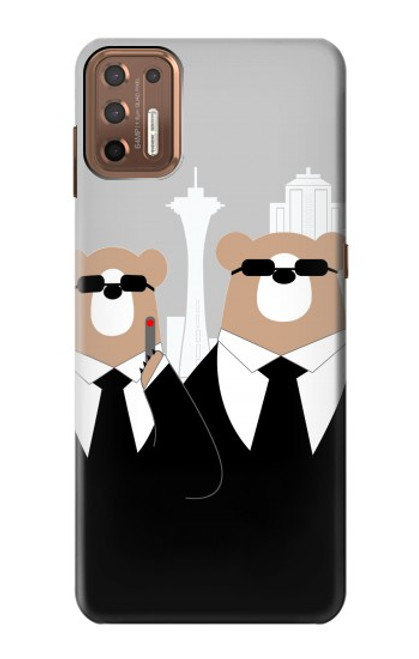S3557 Bear in Black Suit Case For Motorola Moto G9 Plus