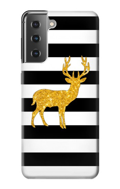 S2794 Black and White Striped Deer Gold Sparkles Case For Samsung Galaxy S21 Plus 5G, Galaxy S21+ 5G