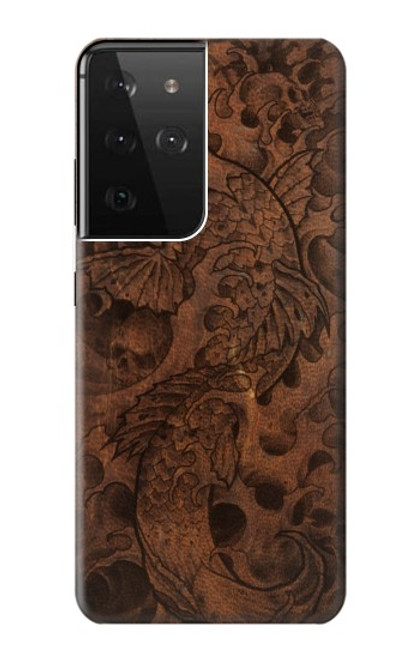 S3405 Fish Tattoo Leather Graphic Print Case For Samsung Galaxy S21 Ultra 5G