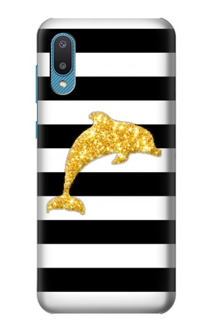 S2882 Black and White Striped Gold Dolphin Case For Samsung Galaxy A04, Galaxy A02, M02