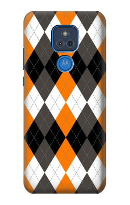 S3421 Black Orange White Argyle Plaid Case For Motorola Moto G Play (2021)