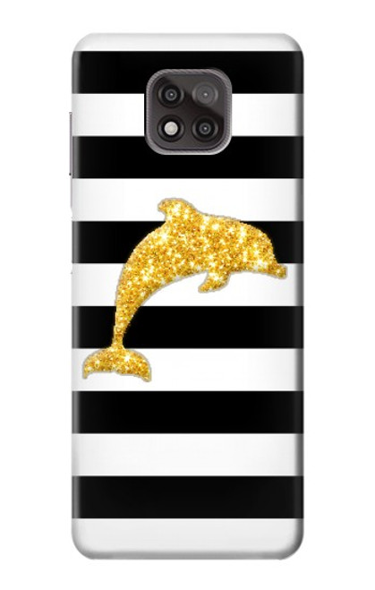 S2882 Black and White Striped Gold Dolphin Case For Motorola Moto G Power (2021)