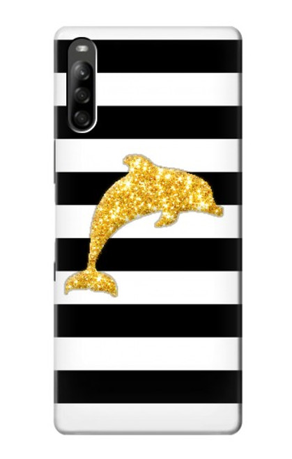 S2882 Black and White Striped Gold Dolphin Case For Sony Xperia L5