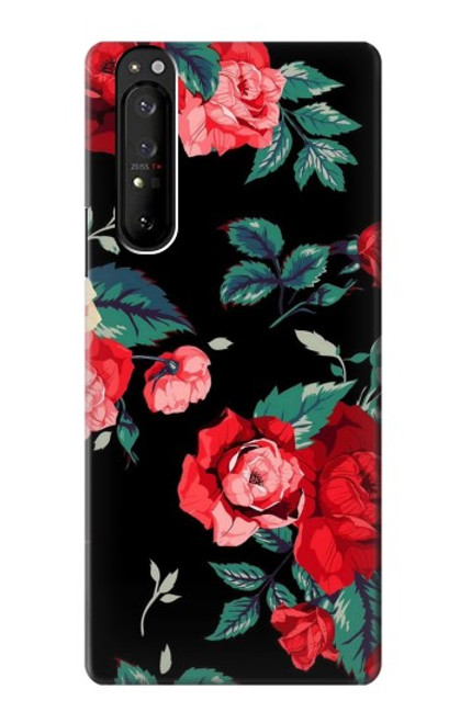 S3112 Rose Floral Pattern Black Case For Sony Xperia 1 III