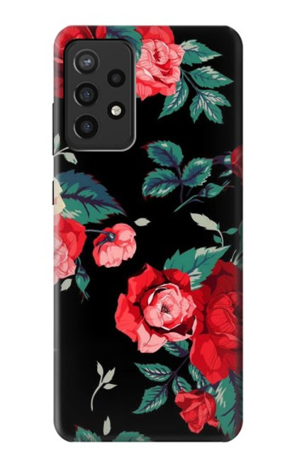 S3112 Rose Floral Pattern Black Case For Samsung Galaxy A72, Galaxy A72 5G