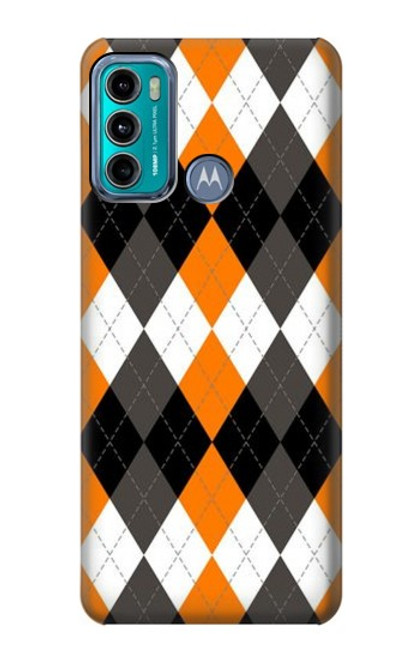 S3421 Black Orange White Argyle Plaid Case For Motorola Moto G60, G40 Fusion