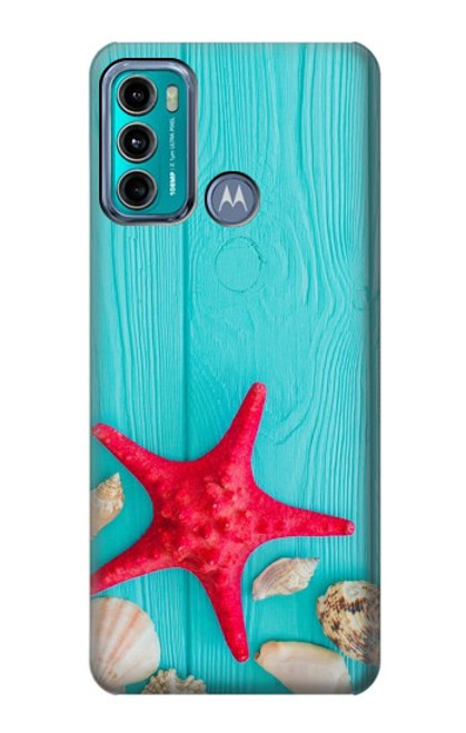 S3428 Aqua Wood Starfish Shell Case For Motorola Moto G60, G40 Fusion