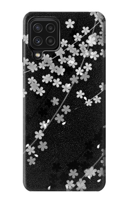 S2544 Japanese Kimono Style Black Flower Pattern Case For Samsung Galaxy A22 4G