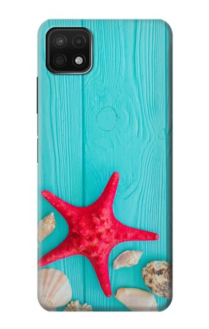 S3428 Aqua Wood Starfish Shell Case For Samsung Galaxy A22 5G