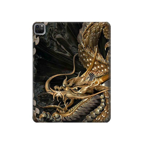 S0426 Gold Dragon Hard Case For iPad Pro 12.9 (2022,2021,2020,2018, 3rd, 4th, 5th, 6th)